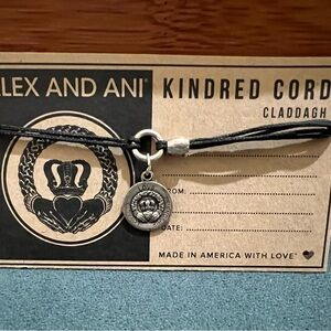 Alex and Ani Black Cord Bracelet with Silver Claddagh Charm